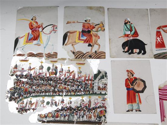 An extensive collection of 19th century Indian gouache on mica pictures, largest 5 x 7in. approx., unframed